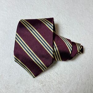Brooks Brothers 346 Pure Silk Neck Tie Burgundy Yellow Striped Formal Classic